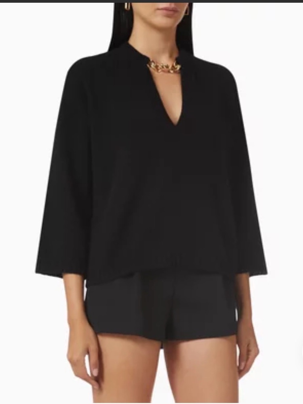 Valentino Black Chain-Accent V-Neck Cashmere Sweater